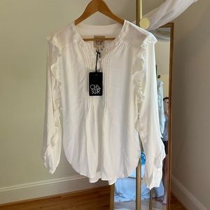 Chaser Ruffle Sleeve Peasant Blouse NWT Size L Cream